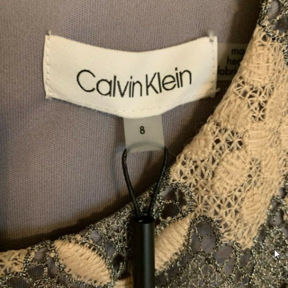 🎉HP🎉 Calvin Klein Womens Grey, Silver and Tan Cocktail Party Sheath Dress Sz 8 - Picture 6 of 9